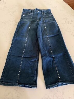 Girls Derek Heart Dark Wash Cropped Wide-Leg Studded Jeans 10